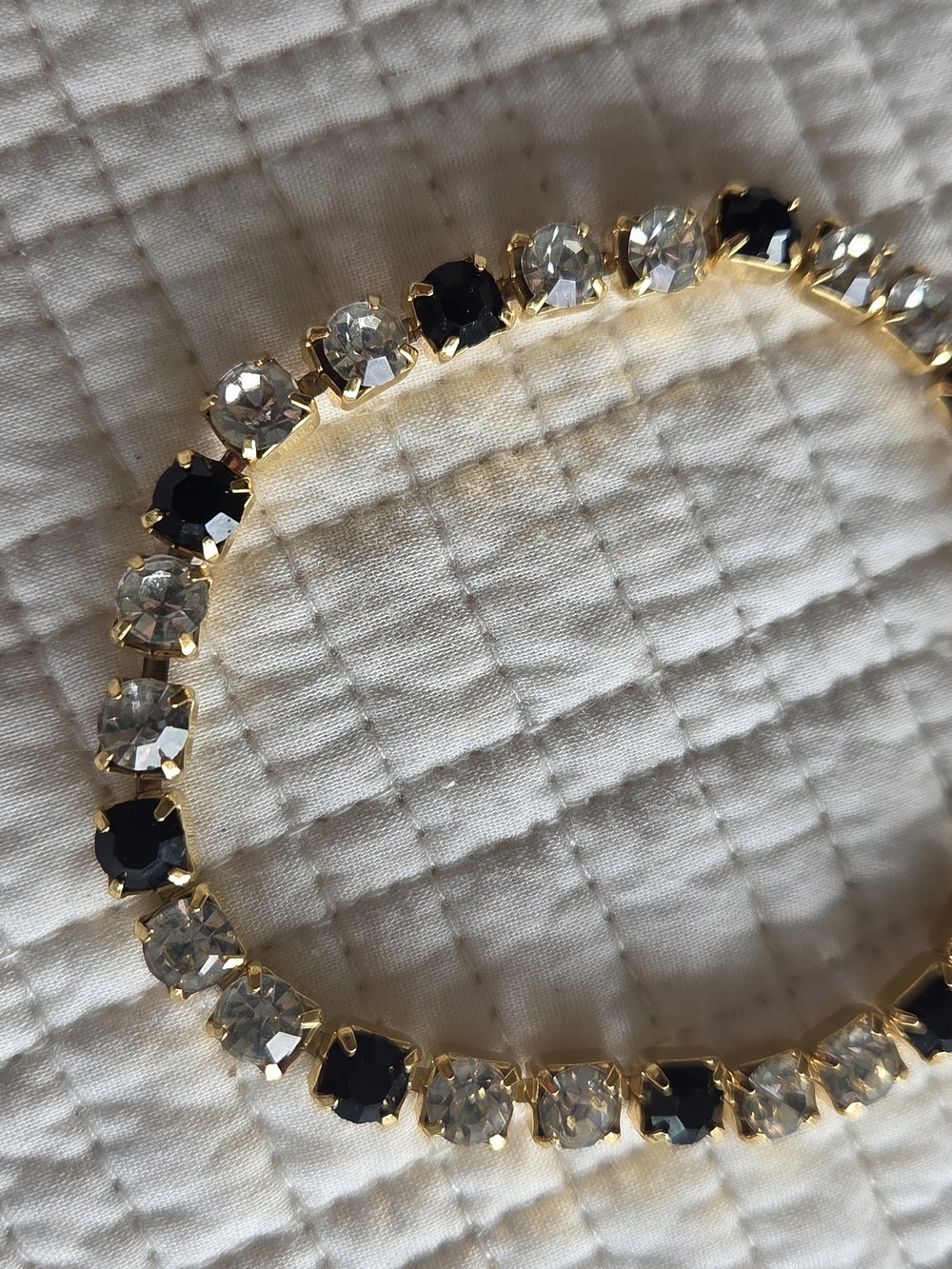 Gold-tone Tennis Bracelet with Black and Clear Stones - Women Jewelry